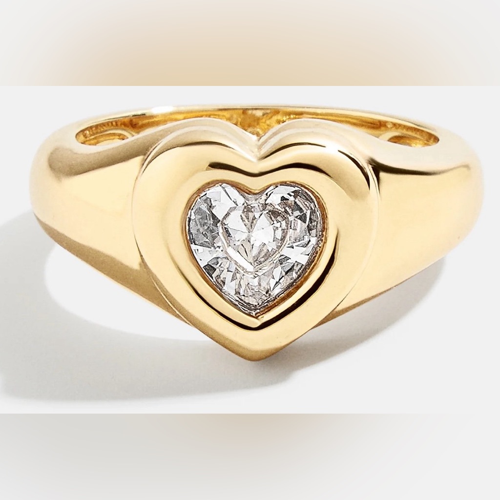 18k Gold Plated Heart Ring With White Swarovski Crystal Center Size 7 Nwt